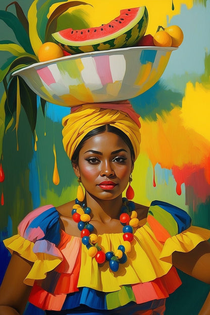Colombia - Cartagena - Palenquera - Wall Art - Oil Painting - Colombian art (b)