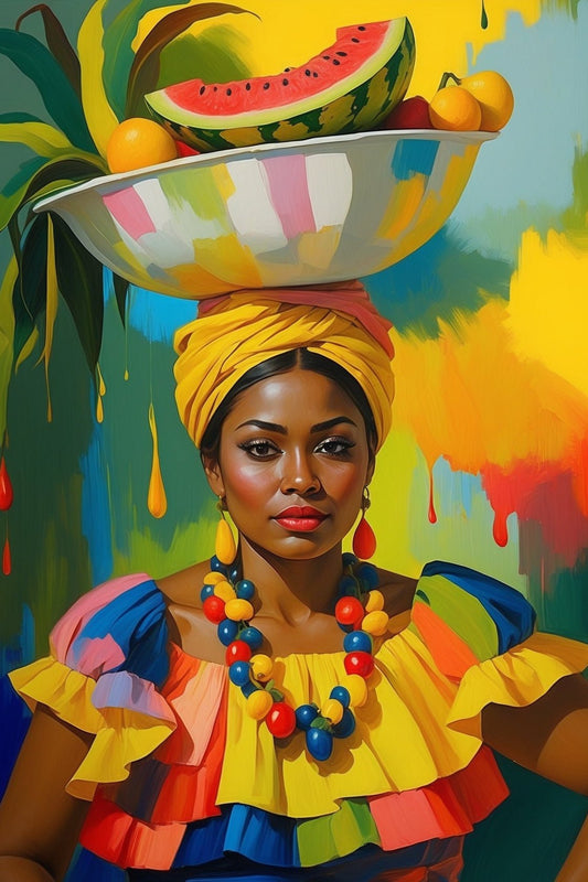 Colombia - Cartagena - Palenquera - Wall Art - Oil Painting - Colombian art (b)